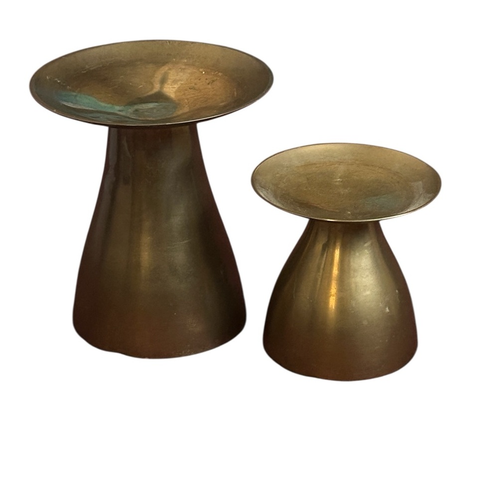 2 Solid Brass Vintage Candle Holder Pedestal Stands